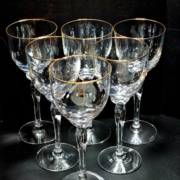 6 Lenox Unity Gold Wine Glasses 7.5" USA crystal goblets twisted stem marked 198 - Picture 9 of 10